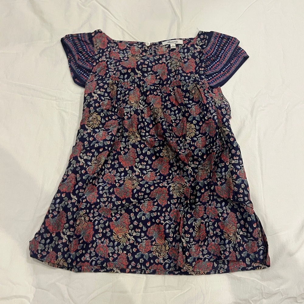 Madewell Floral Top - Navy and Pink